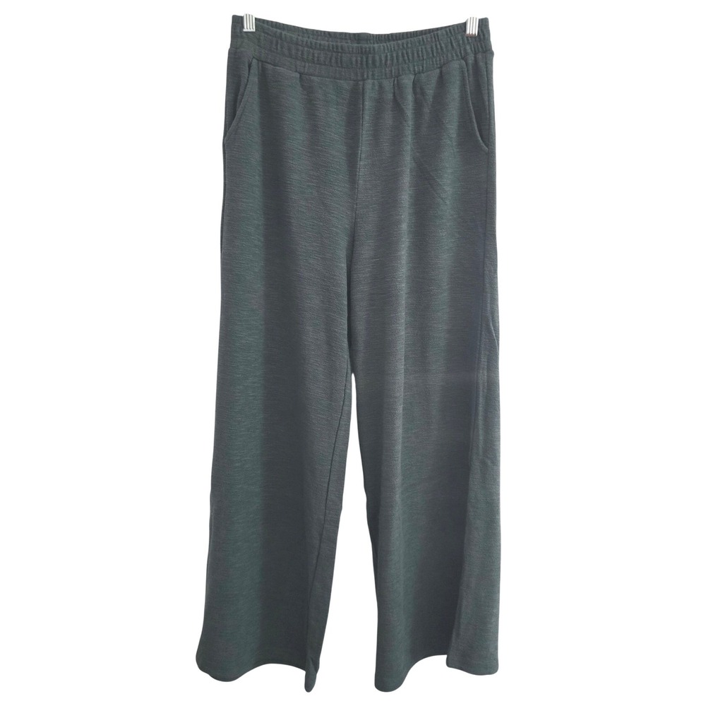 Zenana Women Green Wide Leg Lounge Pants Textured Slub Knit Pockets S CP-3455Y